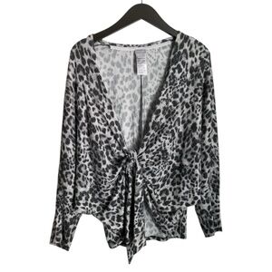 Chico's Women's Top Size 1 (Medium) Black White Animal Print